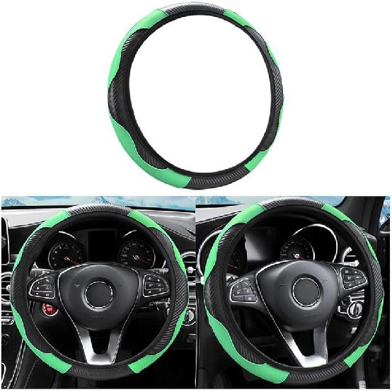 Car Steering Wheel Cover, Microfiber PU Leather Elastic Carbon Fiber Auto Steering Wheel Protector, 15 Inch Breathable Anti-Slip For Women Men, Car