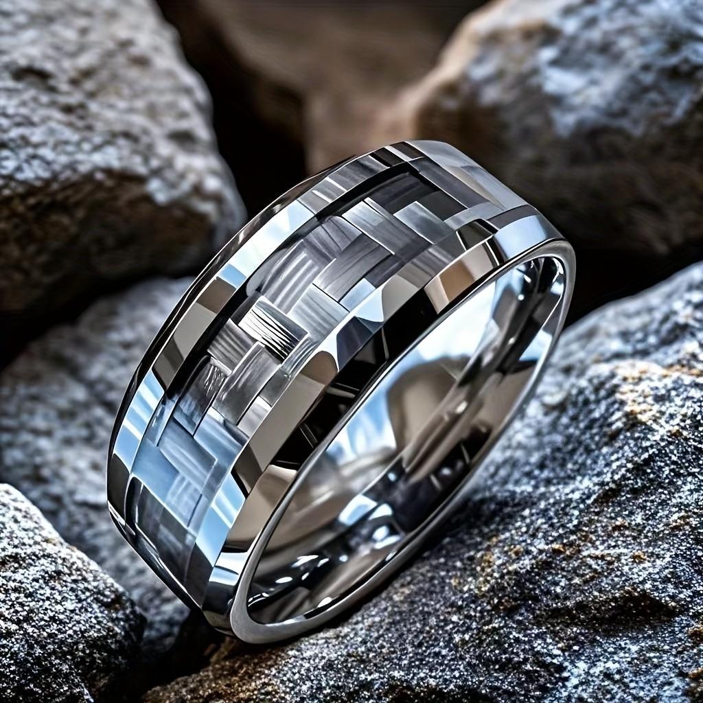 Süßer Ozean-Themen 8mm Herren Edelstahlring mit verträumtem Meeresquallen-Muster Einlage Ringe für Teenager Hochzeitsfeier Schmuck 9 gray