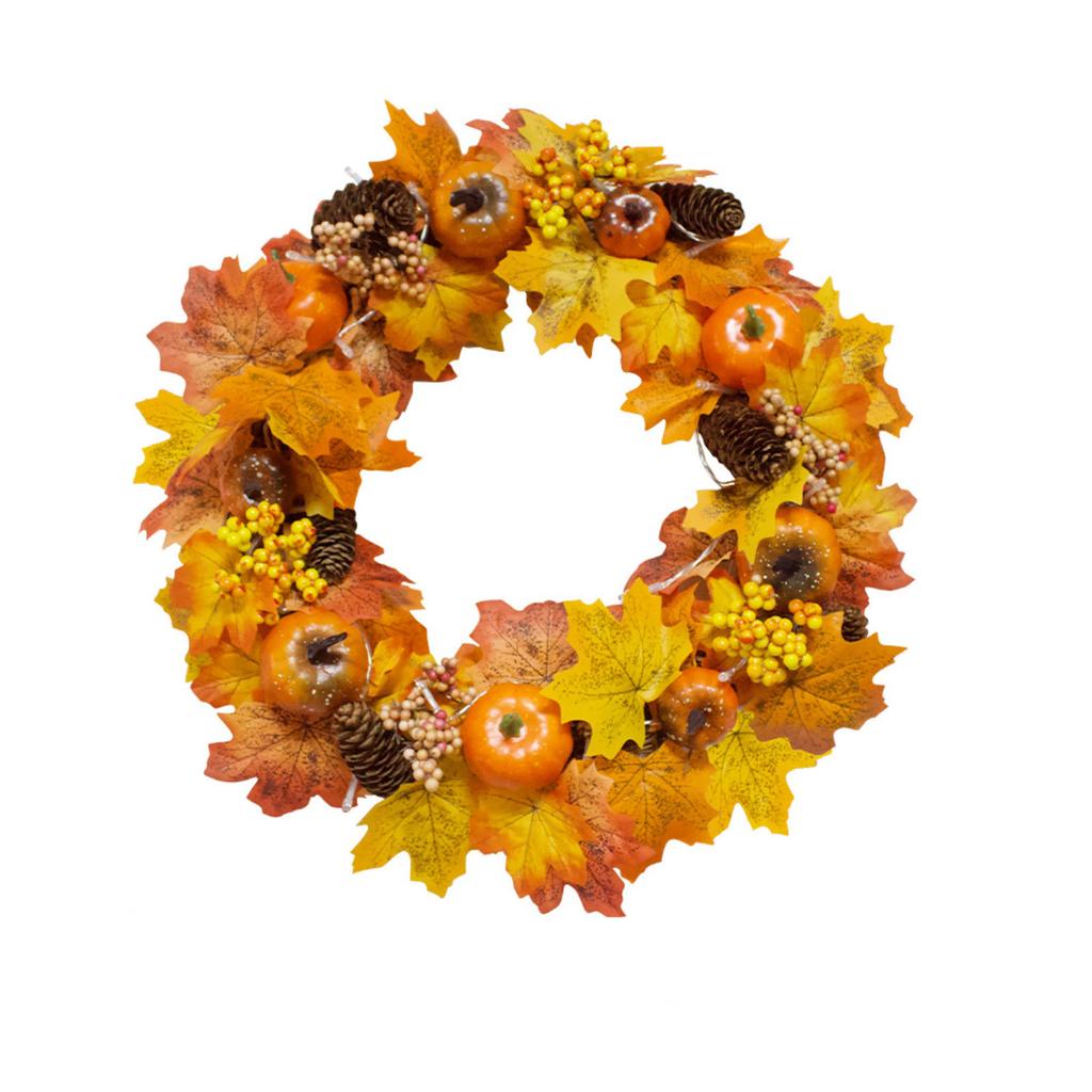 Artificial Wreath Garland Rattan Frame  Festival Pumpkin Maple Leaf  Fall Holiday Decoration
