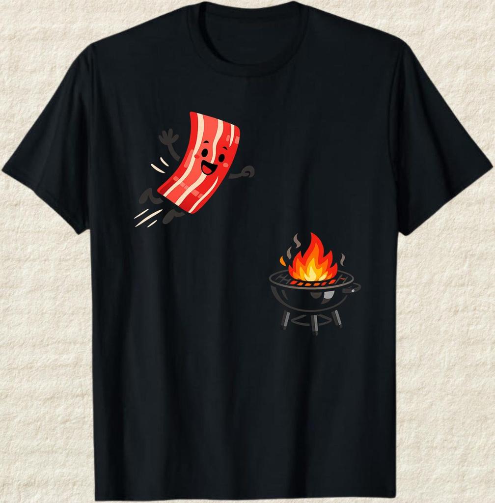 Funny Running Bacon T-Shirt, Bacon Lover Gift, BBQ Foodie Graphic Tee, Cute Meat Cartoon Shirt