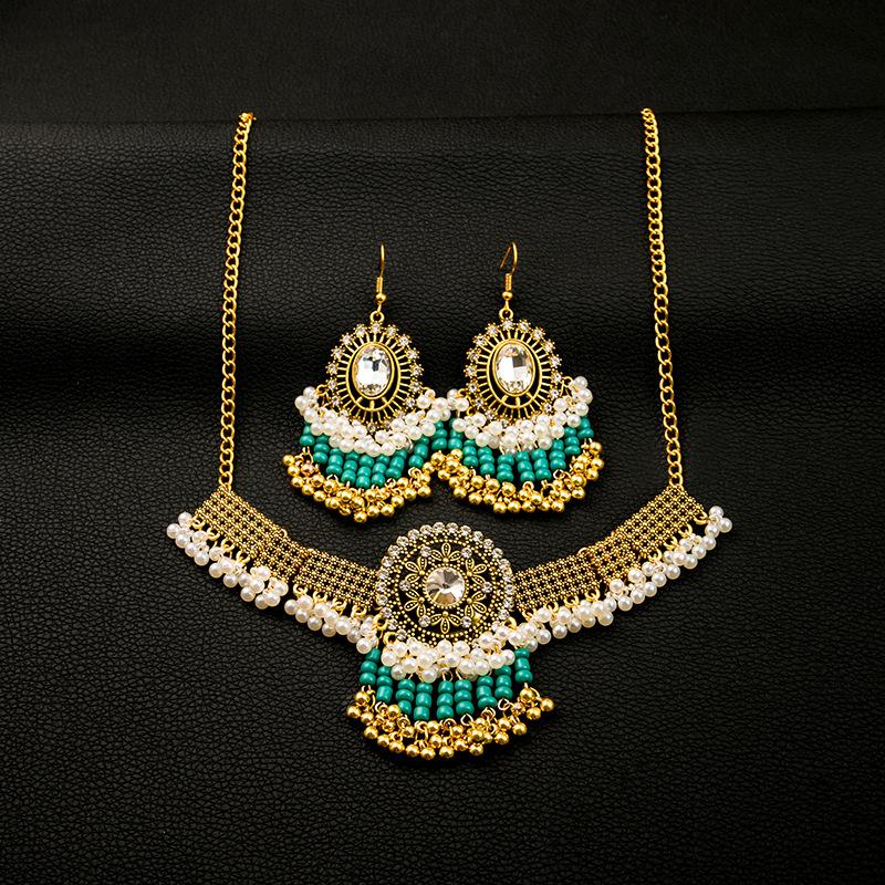 Metal Rose Necklace, Exotic Retro Ruby Earrings, Fashionable Literary Tassel Set