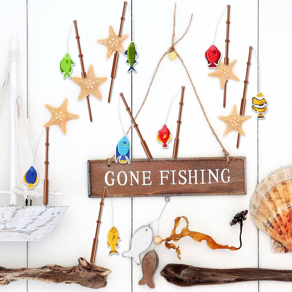 36 Pcs Fishing Birthday Party Decorations Fish Cupcake Pole Picks Fishing Themed Party Supplies Little Fisherman Tropical Appetizer Pick Cocktail
