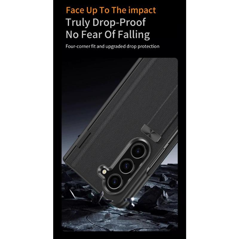 Wriststrap for Samsung Galaxy Z Fold 6 5 4 3 Case Ring Bracket PU Leather Hinge Protective Film Cover Slim Design Finger Ring Buckle