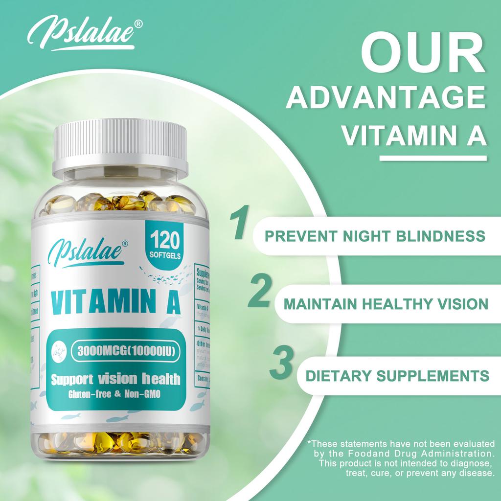 Pslalae Vitamin A Komplex Weichkapseln: Gesunde Sehkraft, allgemeine Gesundheit erhalten, vegan, GVO-frei.