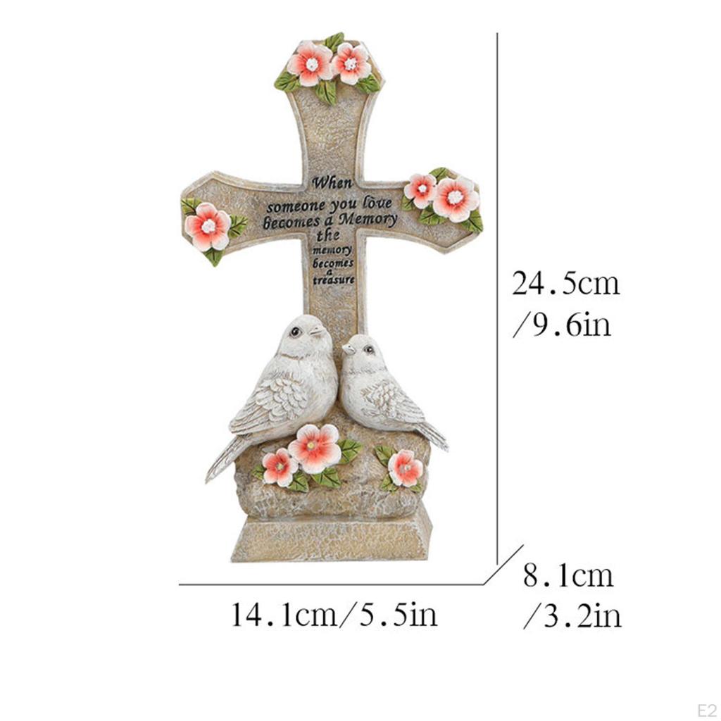 Kors og kjærlighetsparstatue med solcellelys 5,5x3,2x9,6 tommer Dekorativ kirkegårdsdekorasjon for