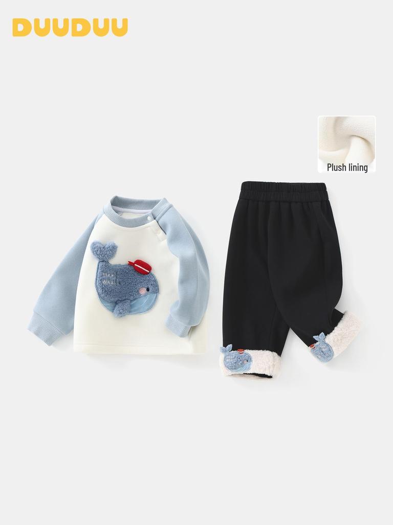 DUUDUU 2025 Korean Style Toddler Two-Piece Plush Set - Boys' Autumn/Winter