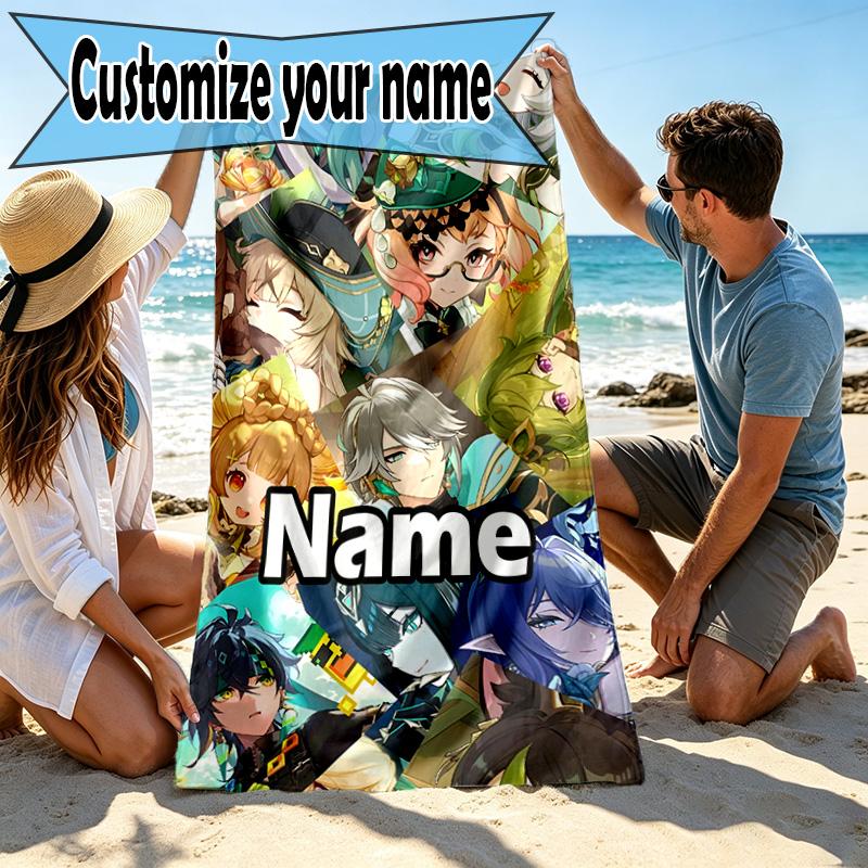 Custom Name Personalized Genshin Impact Print Beach Towel, for Trip Camping Beach Party Home Decor, Birthday Gift for Family & Friends