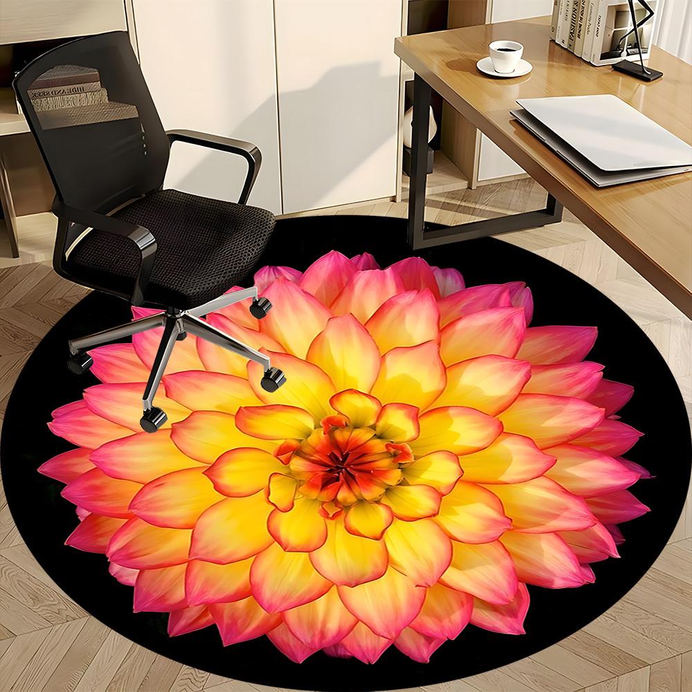 1pc Flower Print Carpet, Round Non Slip Durable Large Size Office Carpet, Suitable for Office