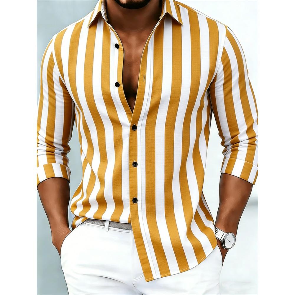 Nouvelle chemise à manches longues pour homme Mode décontractée Impression rayée 3D Chemise de haute qualité Haut à manches longues à boutonnage simple