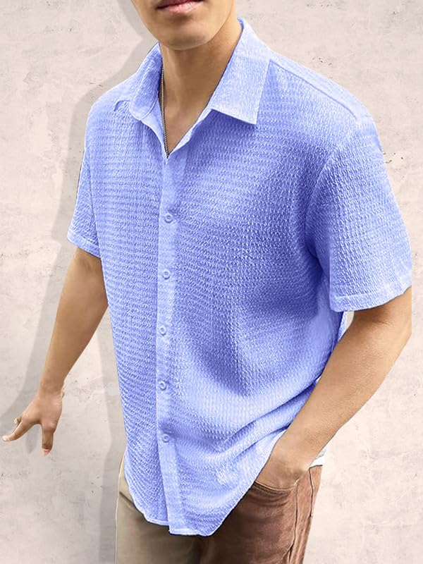 Tee Projekt Mens Popcorn Shirt Texture Pattern Mens Casual Shirt Half Sleeves Goa Beach Summer Shirt Aqua