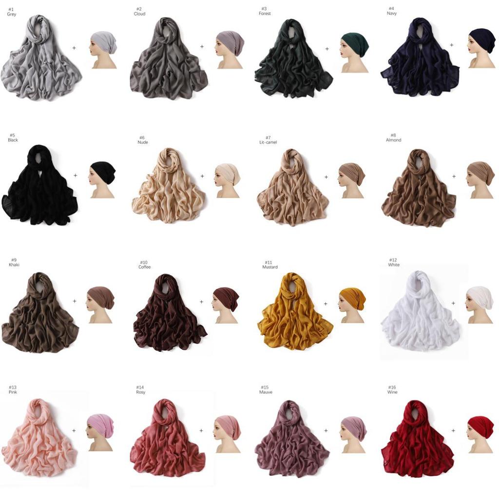 Ensemble Écharpe et Bonnet en Rayonne-Coton: Grand Écharpe + Chapeau Tube à Bord Large Assorti