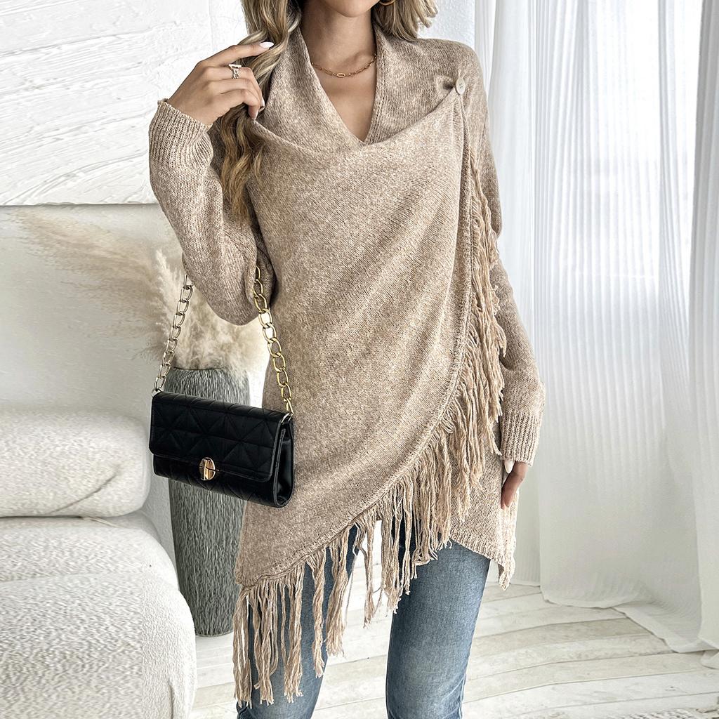 Women's Asymmetric Cardigan Sweater with Buttons and for Casual Outwear