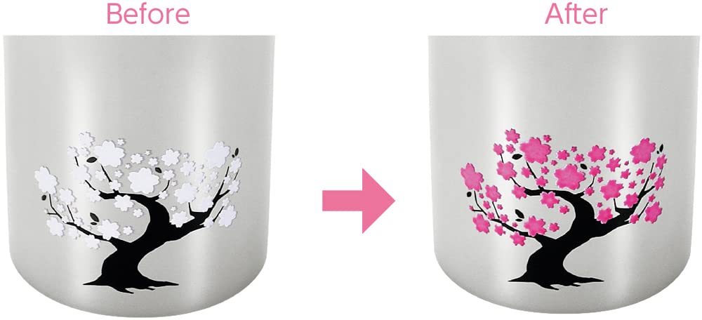 Yokoyama Made in Japan 440ml Temperatursensitive Edelstahl-Trinkflasche, Kirschblüten-Design, 2-teiliges Set, „Tsubamejuku no Waza“ (EJK-700)
