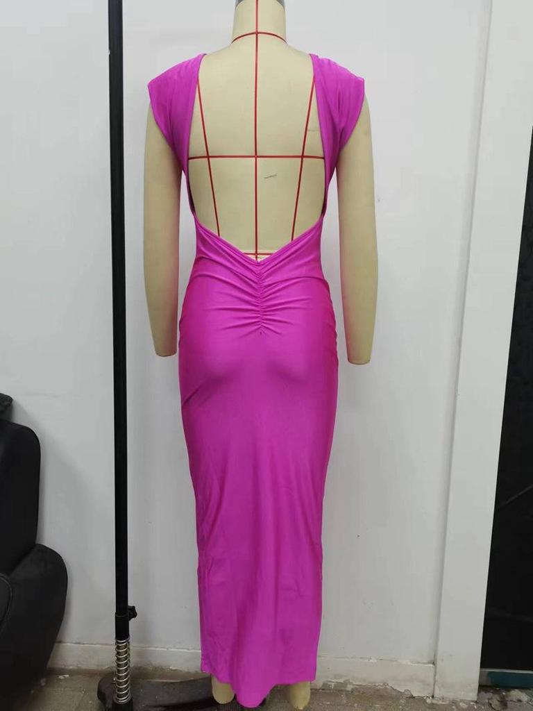 Europäischer und amerikanischer rückenfreier, hohler langer Rock für Damen – sexy, eng anliegend, Straßenmode, Sommerkleid mit Taille