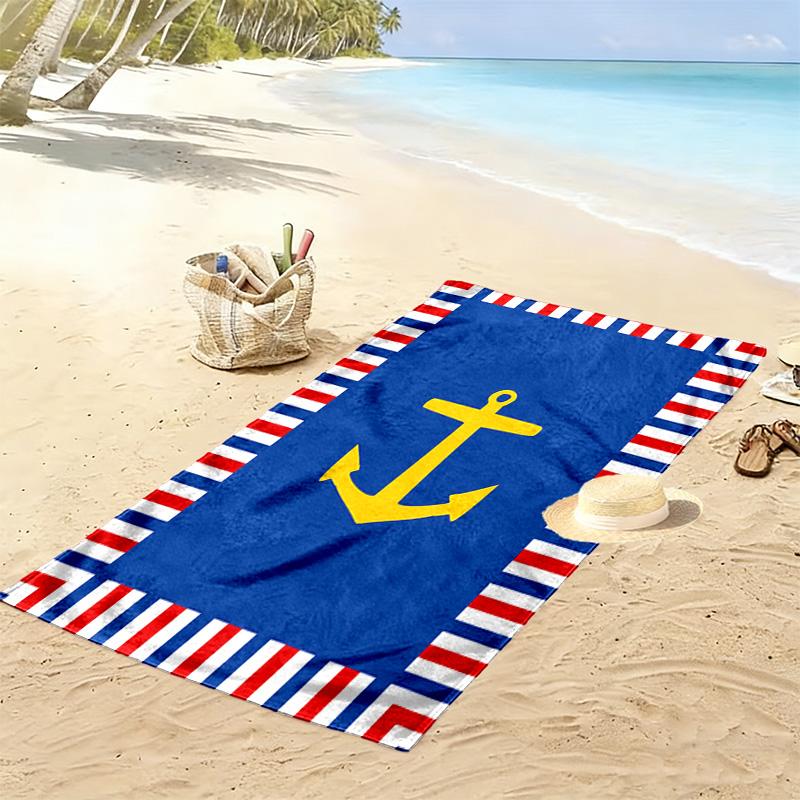 Nautical Theme Print Beach Towel, Large Soft Quick Dry Towel for Beach Camping Swimming