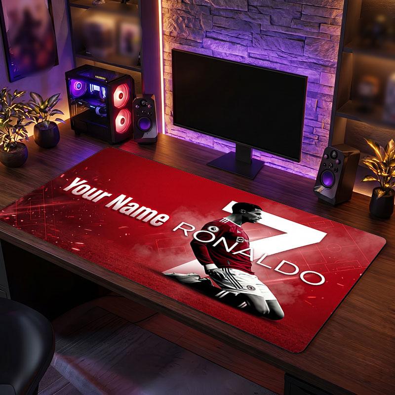 Tappetino Mouse Grande Personalizzato Cristiano Ronaldo, Stampa Testo Nome Personalizzato, Tappetino Scrivania Antiscivolo Logo Calcio Regalo Gaming