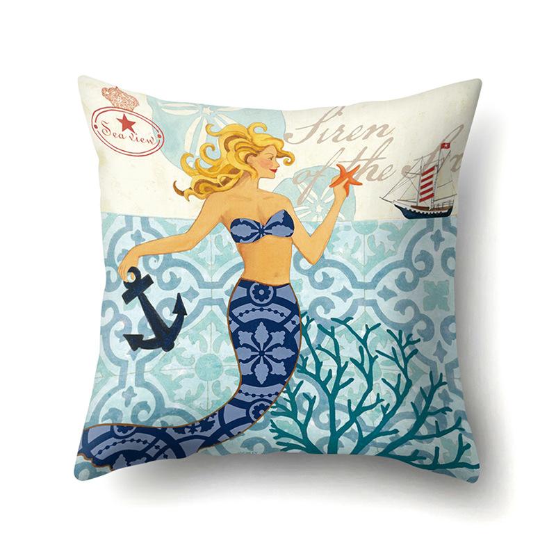 Polyester Pillowcase Peach Leather Velvet Cushion Cover Marine Life Seahorse Octopus Printed Pillowcase Car Cushion