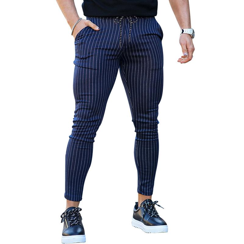Pantalones Otoño Hombre Casual Cordones Piernas Slim Rayados Pantalones Casuales Hombre