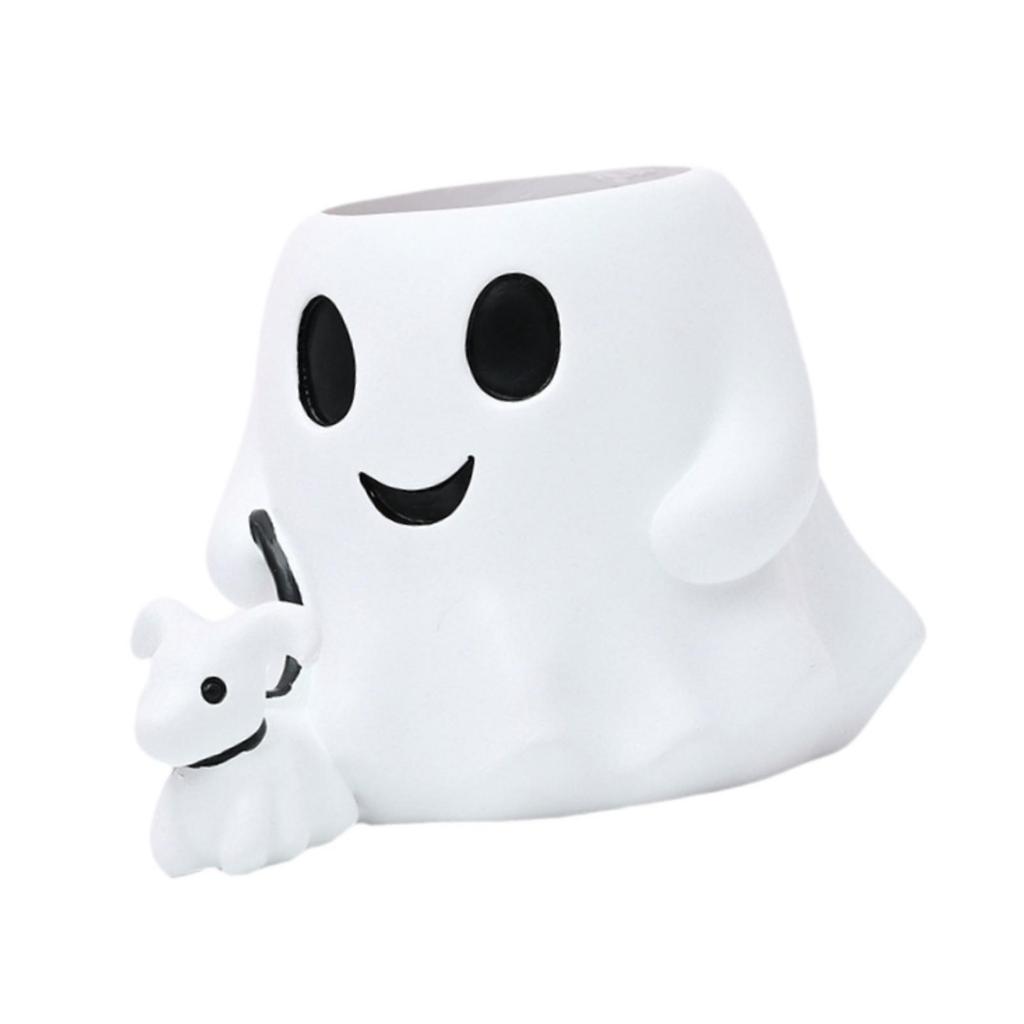 Halloween Ghost Treat Bucket, Resin Planter Pot Pen Holder Flower Vase for Bedroom Home Party Festival Decor