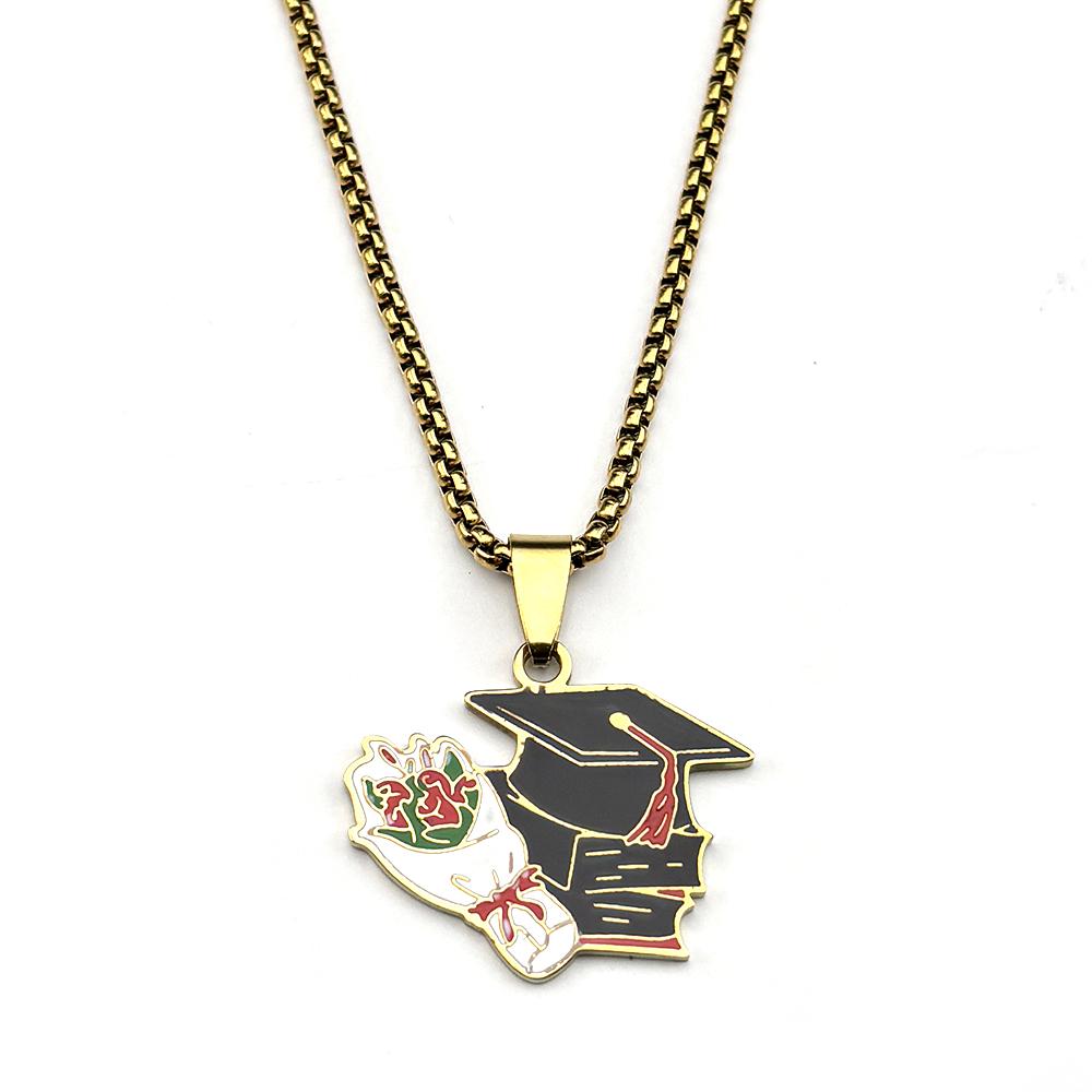 Student Mortarboard Graduation Ceremony Necklace For Women Men Stainless Steel Bachelor Cap Chain Back To School Jewelry Gifts