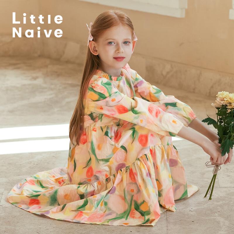Little Naive Girls  Pure Cotton Tie-Dye Floral Ruffle Dress L