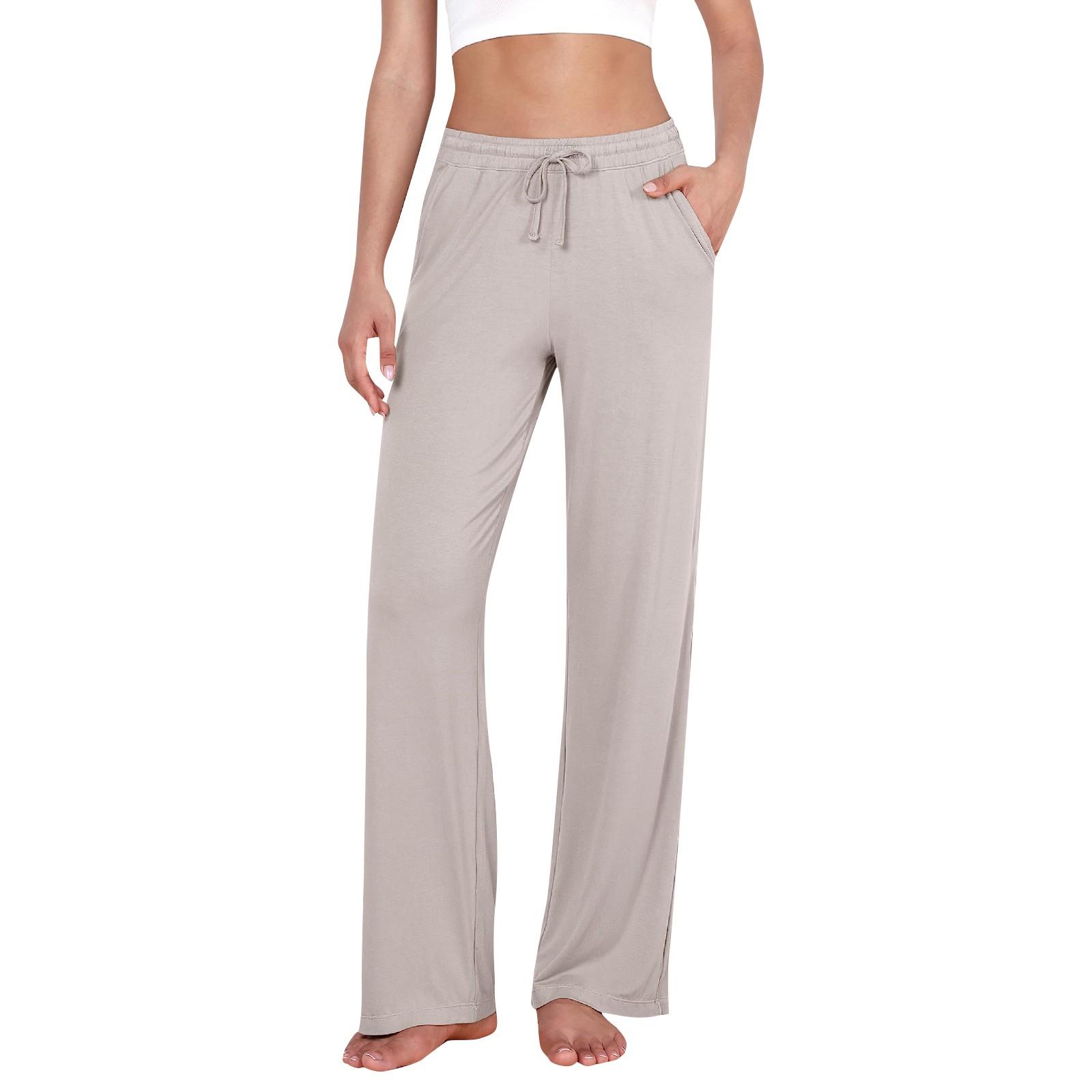 

Женские повседневные свободные удобные брюки с широкими штанинами, спортивные штаны для йоги, удобные спортивные спортивные штаны с высокой талией и карманами S бежевый