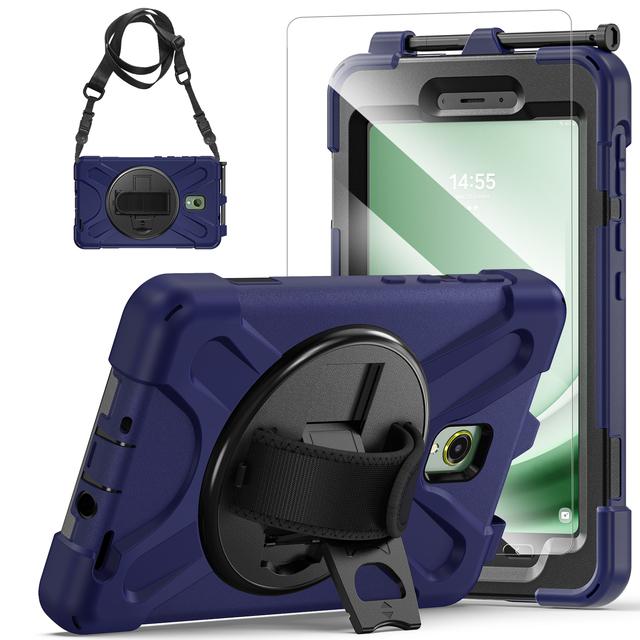 

Rotating Case For Samsung Galaxy Tab Active5 2024 SM-X300 X306B 8.0 inch Rugged Cover Universal For Active3 2020 T570 T575 Strap Active5 2024 X306B темно-синий
