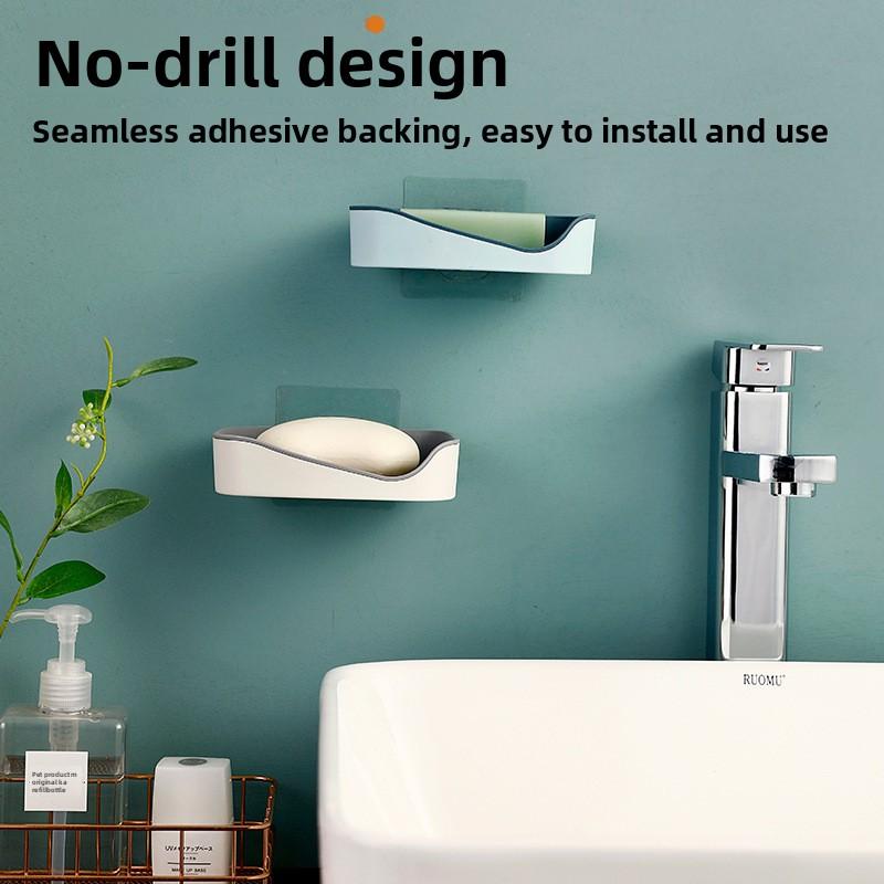 Double-layer Bathroom Soap Box Rack, Bathroom Draining Storage Rack, Household Wall-mounted Soap Box Without Drilling