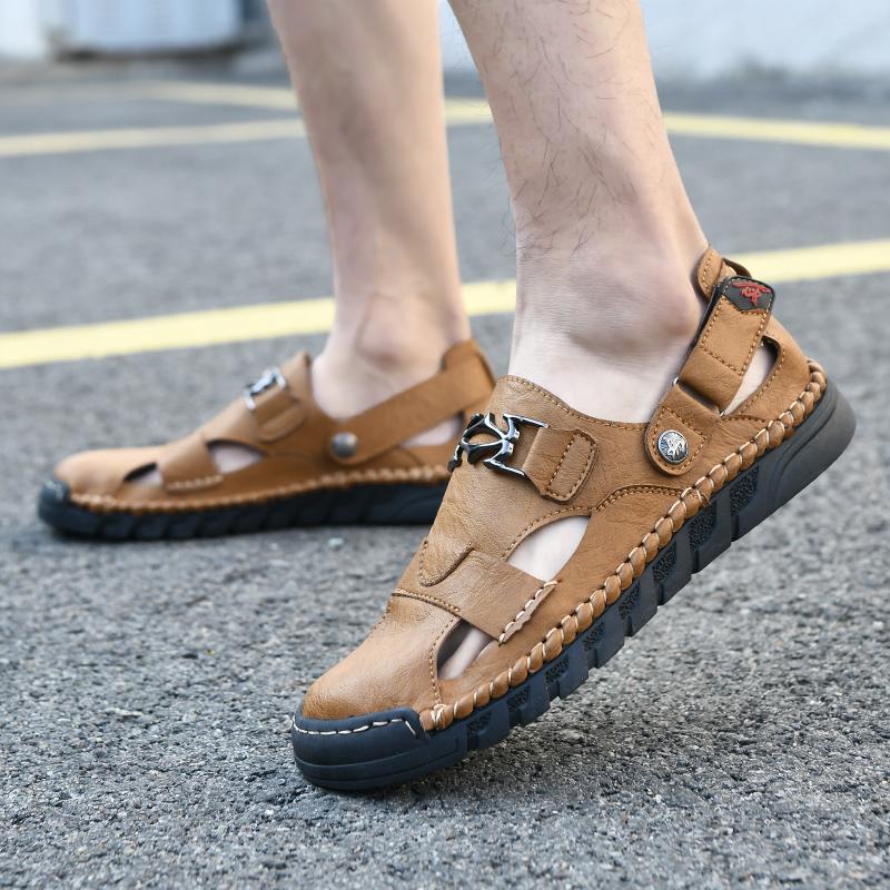Summer Men's Leather Sandals Outdoor Slippers Classic Roman Sandals Sneaker Beach Rubber Flip Flops Men's Water Trekking Sandals