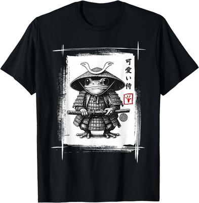 Samurai Frog Graphic Tee Warrior Vintage Japanese Art Anime T-Shirt