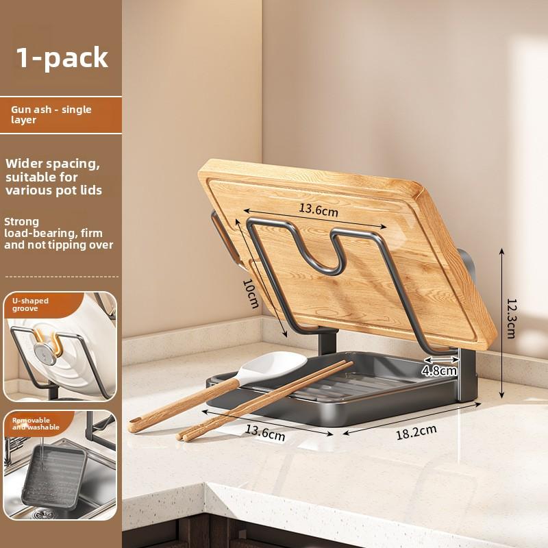 

Pot Lid Rack Single/Double Layer Non Slip Storage Rack With Cutting Board Holder Draining Kitchen Countertop Storage