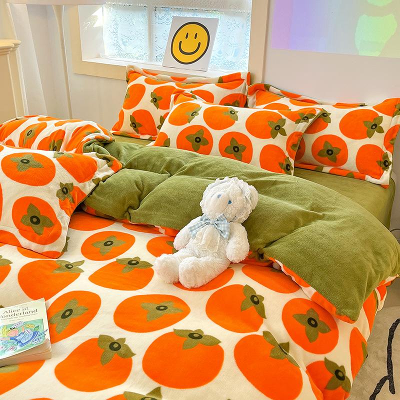 Four Piece Thick Coral Velvet Quilt Cover For Winter Milk Velvet Bed