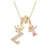 Copper Zirconia Letter Necklace with Gold-Plated Crown Pendant – Fashionable 26-Letter Accessory