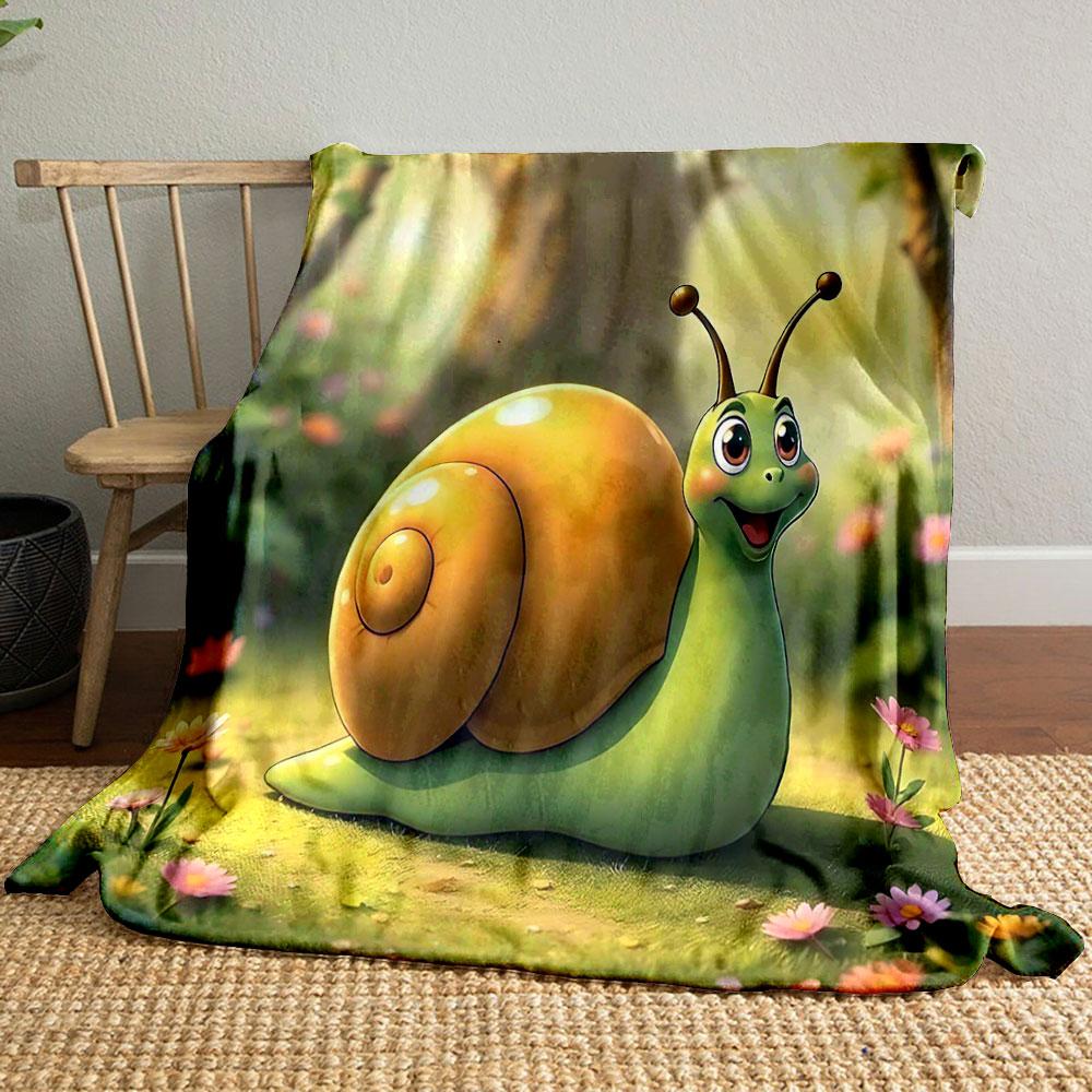 Smiling Cartoon Snail in Forest print blanket soft and cozy perfect for the living room bed sofa or a nap,gift