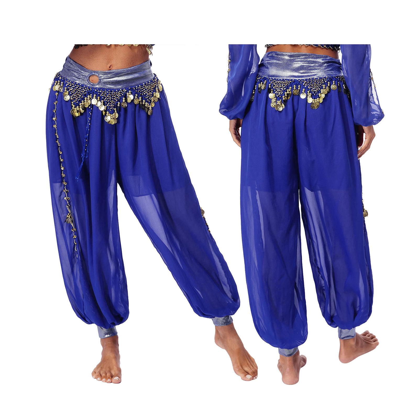 Женские племенные штаны-шаровары для танца живота, штаны-фонарики, штаны с разрезом по бокам, арабские брюки на Хэллоуин One Size королевский синий