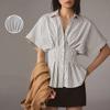 Summer New Women's Design Waist Shirt Casual Versatile Striped Pleated Slim Top