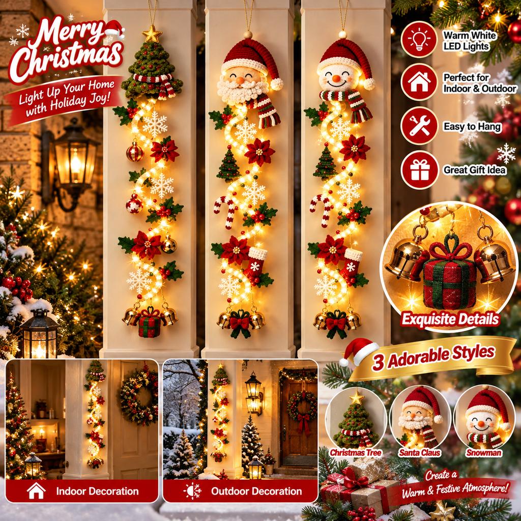Decorazione Natalizia 2026 Festa Appendiabiti Luminoso Uncinetto Fatto a Mano Babbo Natale Ornamenti Albero di Natale Ornamento Campanella Decorazione Parete d'Ingresso Casa
