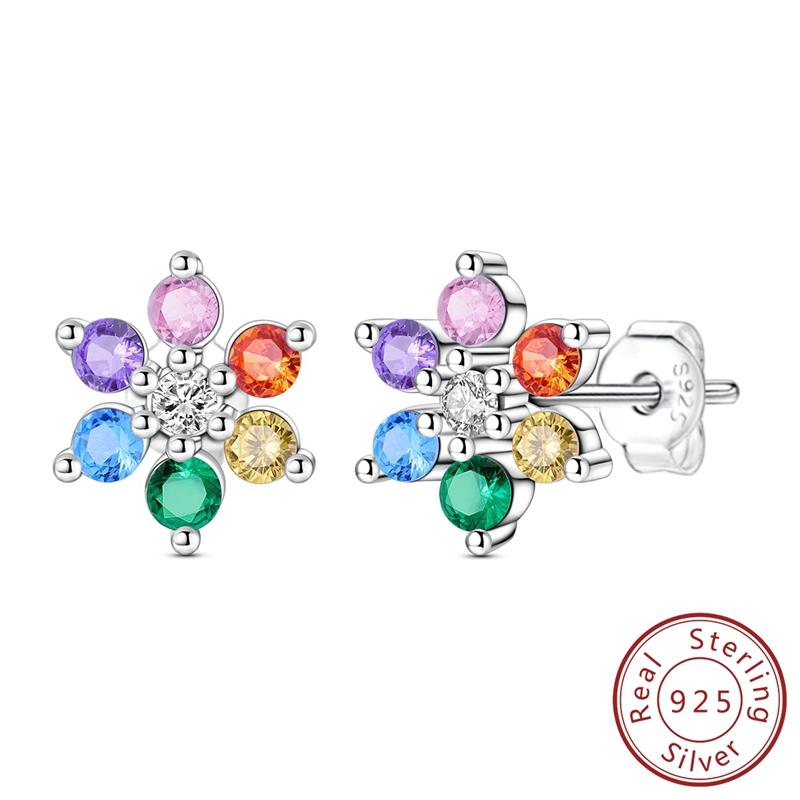 Earrings 925 Silver Shining Snowflake Mini Butterfly Ear Studs For Women Fine Birthday Party Jewelry Gifts