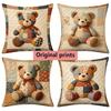 Vintage Patchwork Teddy Bear Throw Pillow Covers Pattern Cushion Cover Suitable For Sofa Bedroom Car Pillow Cover