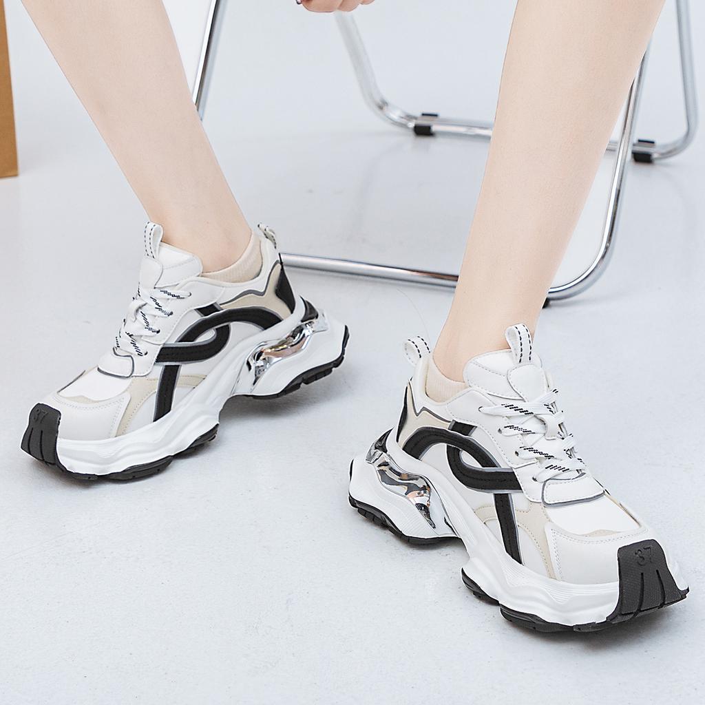 Leather thick-soled heightening casual shoes women's 25 spring and summer retro fashion sports dad shoes women's shoes children's versatile trend
