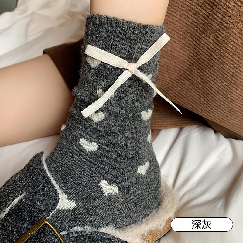 Warm Thickened Wool Socks Women Winter Socks Solid Heart-shaped Mid-Calf Sock Casual Snow Boot Floor Cotton Sock Wife's Gift