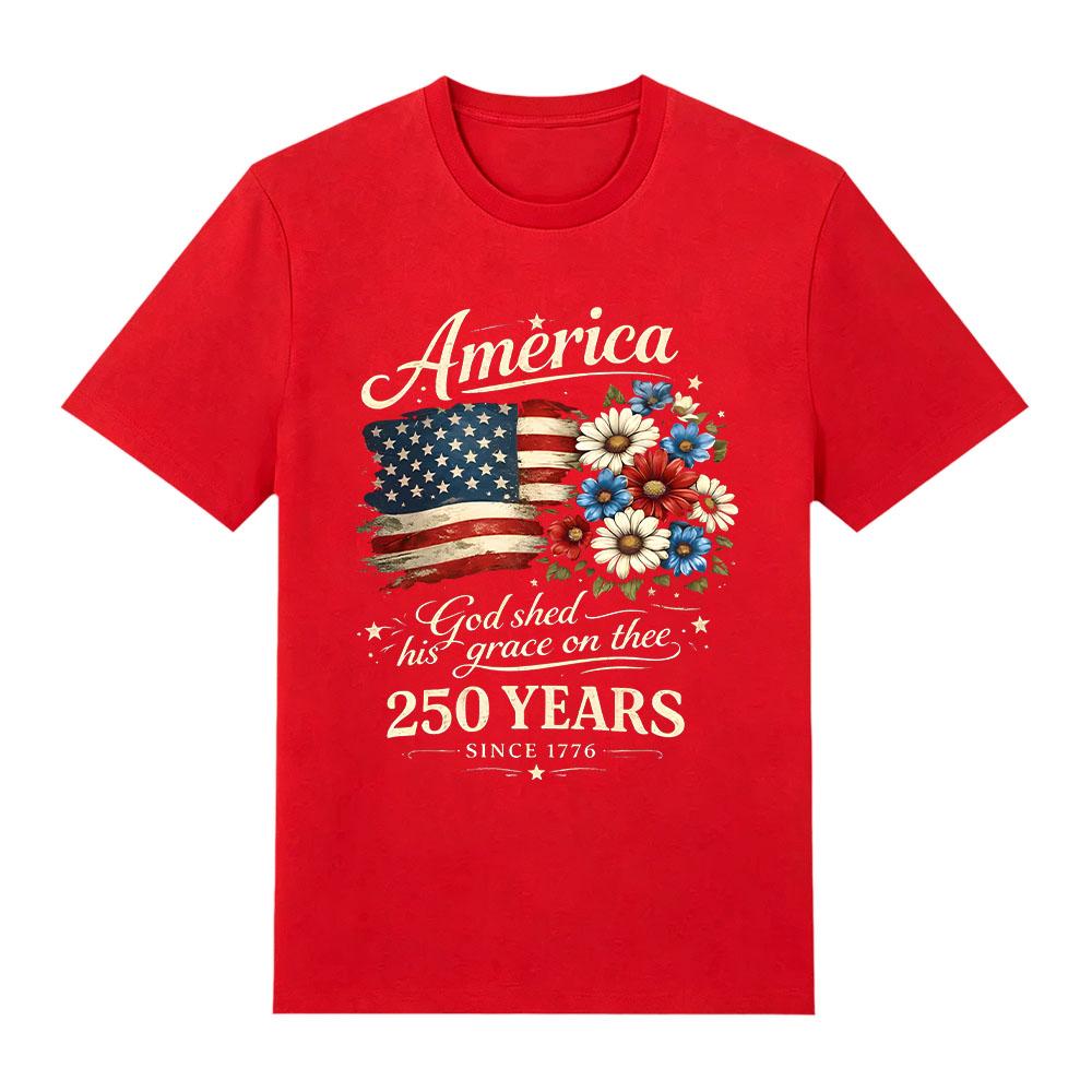 America Freedom 250 Years Flag Floral Graphic Tshirt Celebrate 250th Anniversary Tee Y2K Pure Cotton Short Sleeve Unisex T-shirt XS красный