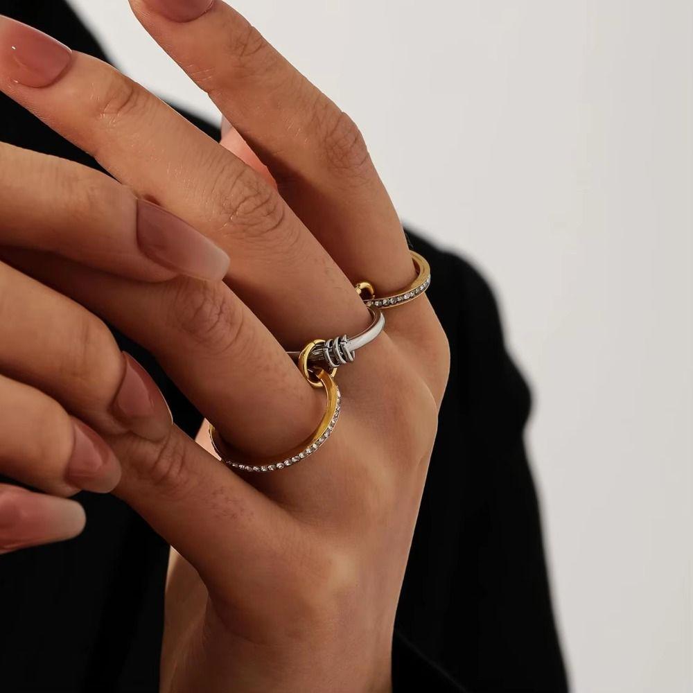 Three Layered Ring Stackable Rings Metal Multi-Link Connected Rings Geometric Knuckle Ring  Women