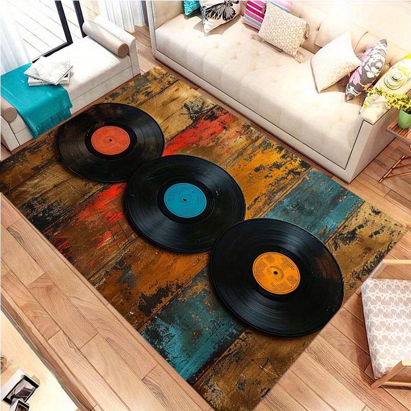 Soft & Washable Vinyl Record Design Carpet - Rectangular, Perfect For Living Room, Outdoor, Kitchen, Bedroom, Game Room,Bathroom