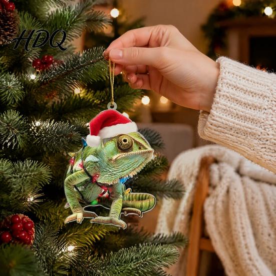 Animal Themed Holiday Decorations Christmas Hanging Ornaments with Lanyard Cute Double Sided Pendant 2026 Creative Shaped Gifts Santa Hat