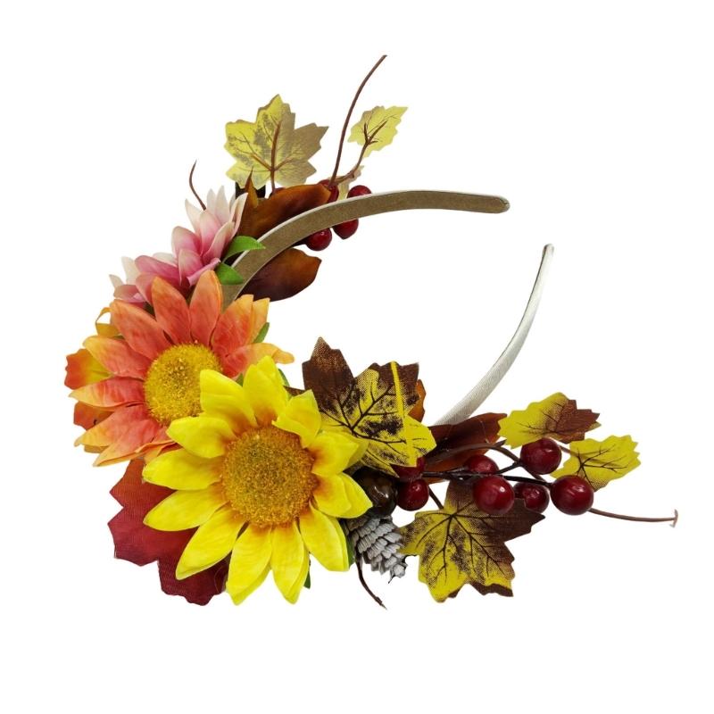 Autumn Flower Headband with Fabric Band Base, Easy Wear Hair Accessory for Harvest Gatherings, Photos, and Parties