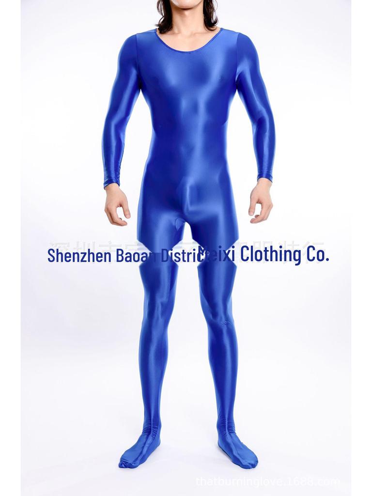 High Elastic Glossy Unisex Full-Body Jumpsuit - Large Size, Silky Luster, European & American Style, Sexy & Transparent, Smooth (Model 7076)