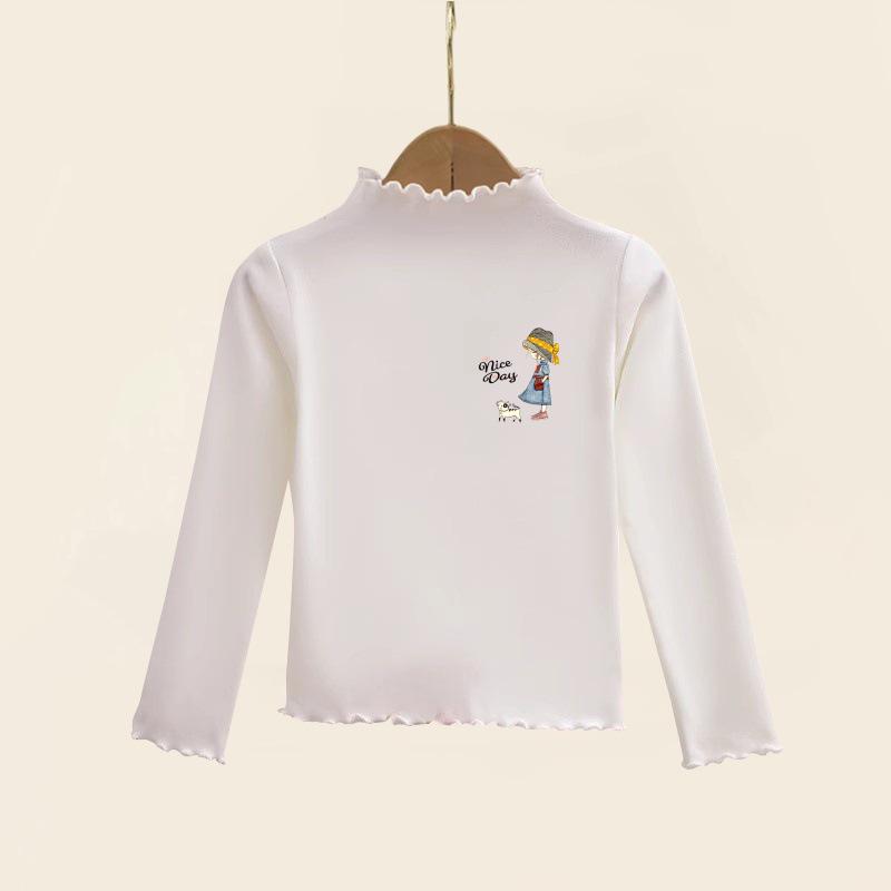 Girls' Ruffle Long-Sleeve Thermal Fleece T-Shirt - Half-High Collar, Perfect for Spring, Autumn, & Winter