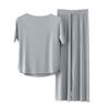 Ladies Casual Pajamas Set Solid Color Round Neck Short Sleeve Top Nine Minute Pants Two Piece Set