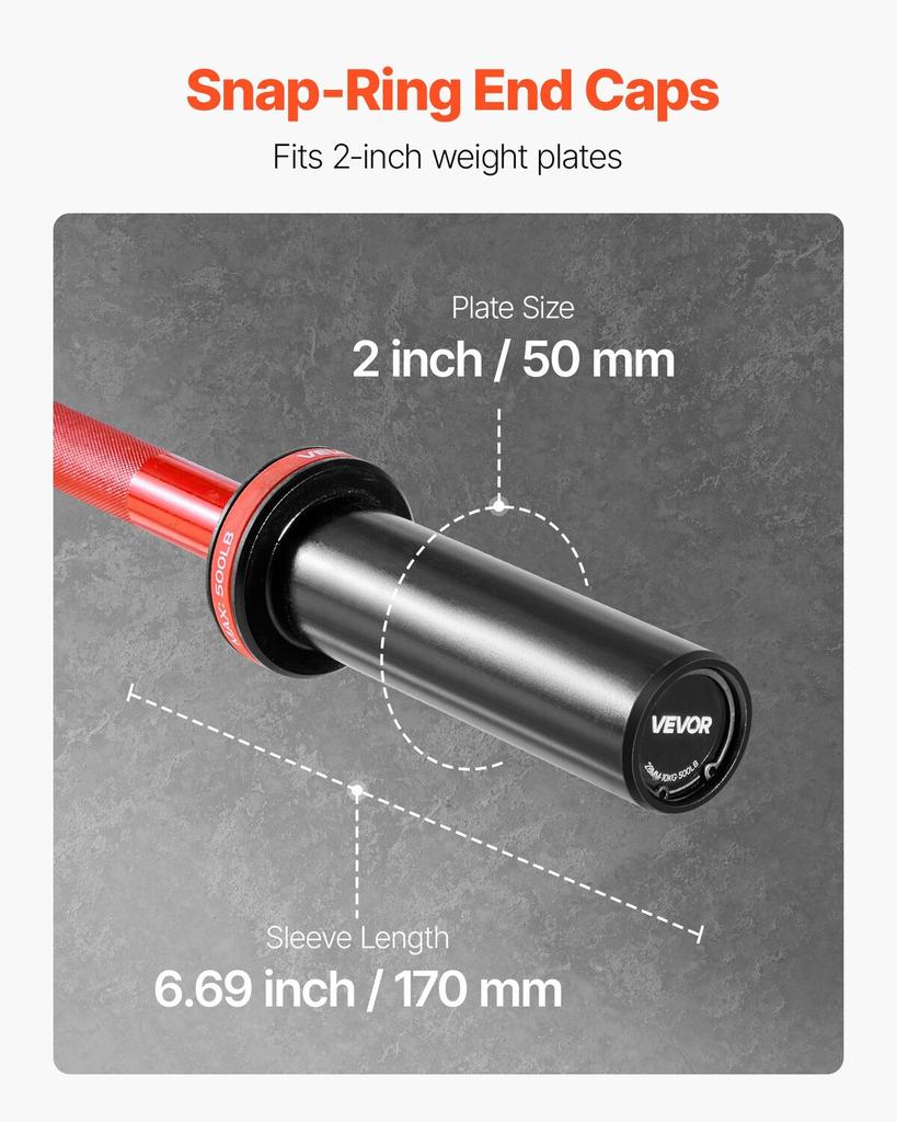 120cm Barbell Bar, Fit 2-Inch Weight Plates, Barbell Bar with Knurled Grip for Strength Training, Weightlifting, Squat, Deadlift, Bench Press, Curl,